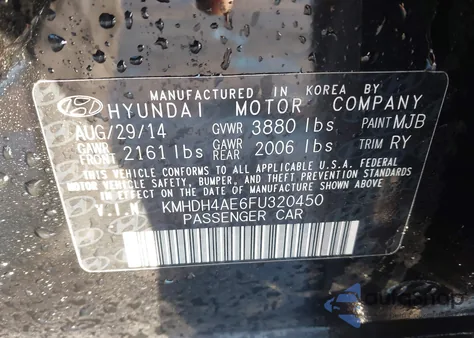 2015 Hyundai Elantra Se from USA, damaged, VIN KMHDH4AE6FU320450